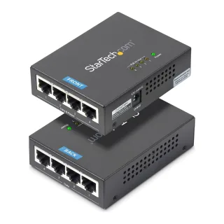 StarTech 4 Port Gigabit Midspan - PoE+ Injector - 802.3at and 802.3af - Wall-mountable Power over Ethernet Midspan (POEINJ4G) - PoE injector - AC 100-240 V - 120 Watt - output connectors: 4 - black - for P/N: POEEXT1GAT, POEEXT2GAT, ST12MHDLANU