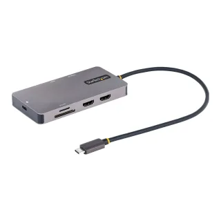 Startech USB C Multiport Adapter, Dual HDMI Video, 4K 60Hz, 2-Port 5Gbps USB-A Hub, 100W Power Delivery Charging, GbE, SD/MicroSD, USB Type-C Mini Travel Dock, 12"/30cm Cable - USB C Laptop Docking Station - Docking station - USB-C / Thunderbolt 3 / Thunderbolt 4 - 2 x HDMI - 1GbE