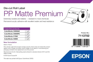 Epson 7113702 Pp Matte Label Premium Die-cut Roll 105MM X 152MM 800 Labels