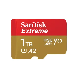 SanDisk Extreme - Flash memory card (microSDXC to SD adapter included) - 1 TB - A2 / Video Class V30 / UHS-I U3 / Class10 - microSDXC UHS-I