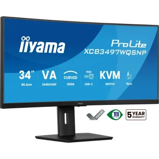 iiyama ProLite XCB3497WQSNP-B1 - LED monitor - curved - 34" - 3440 x 1440 UWQHD @ 120 Hz - VA - 350 cd/m² - 3000:1 - 0.4 ms - HDMI, DisplayPort, USB-C - speakers - matte black
