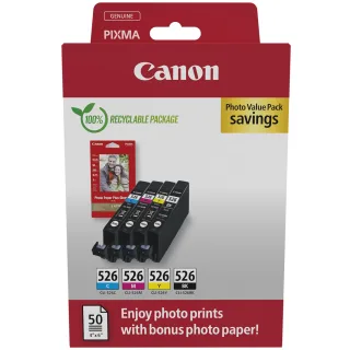 Canon CLI-526 C/M/Y/BK Photo Value Pack - 4-pack - 9 ml - yellow, cyan, magenta, black - original - box - ink tank / paper kit