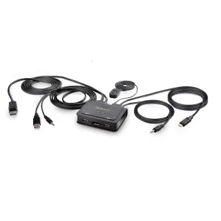 Startech 2-Port Hybrid USB-C DisplayPort Cable KVM Switch, 4K 60Hz, Compact KVM with 6ft/1.8m USB-A/DisplayPort/Audio & 4ft/1.2m USB-C Integrated Host Cables, Bus Powered - Remote Push Button/Hotkey Switching (C2-D46-UAC-CBL-KVM) - KVM / audio / USB switch - compact - 2 x KVM / audio / USB - 1 local user - desktop