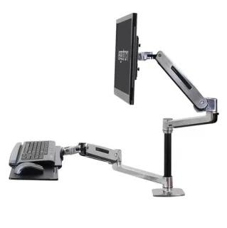 Ergotron WorkFit-LX Sit-Stand Desk Mount System - Mounting kit (articulating arm, pole, keyboard arm, 2 extension brackets, wrist rest, 2 collars, mount bracket, grommet base, keyboard tray, desk clamp base) for LCD display / keyboard / mouse - aluminium - polished aluminium - screen size: up to 42" - desktop