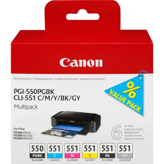 Canon PGI-550 CLI551 - 6496B005 - 1 x grey,1 x Black,1 x Yellow,1 x Cyan,1 x Magenta - Ink tank