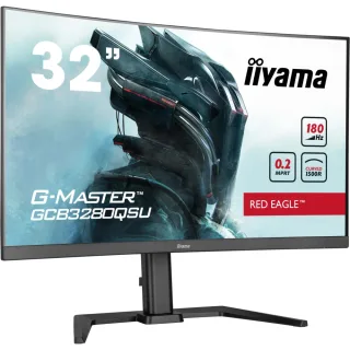 iiyama G-Master GCB3280QSU-B2  Red Eagle 32 Inch Curved Gaming Monitor, Black, 2560x1440, 0.2ms, 180hz, FreeSync, HDMI, Display Port, USB Hub, Speakers, Int PSU, Height Adjustable, Swivel, VESA