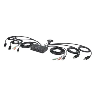 Startech 2-Port Dual-Monitor DisplayPort Cable KVM Switch, 4K 60Hz, Compact KVM with 5ft/1.5m USB-A/DisplayPort/Audio Integrated Cables, Bus Powered - Remote Push Button/Hotkey Switching (C2-DD46-UA2-CBL-KVM)