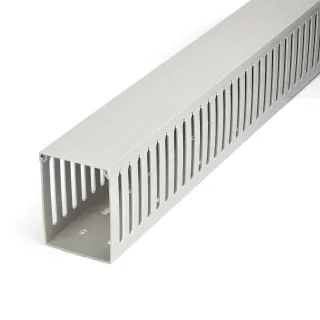 Startech Open Slot Cable Management Raceway with Cover, 3"(75mm)W x 3-7/8"(10cm)H, 6.5ft(2m) length, 1/4"(8mm) Slots, PVC Network Cord Hider/Wall Wire Duct, Max 240 Cables, UL Listed - UL94 V0, M1 Fire Rated (CBMWD75100) - Cable raceway - 2 m - grey - TAA Compliant