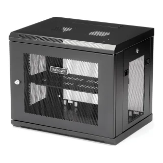 Startech 2 Post 9U 19" Wall Mount Network Cabinet, Adjustable Depth 6-15" Locking IT Switch Depth Enclosure, Vented Computer/Electronics Equipment Data Rack w/ Shelf + Hook & Loop Tape - 19 Inch Wall Cabinet (RK9WALM) - Rack enclosure cabinet - wall mountable - black - 9U