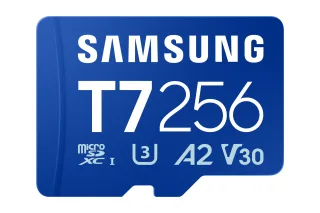 Samsung T7 MB-MB256T - Flash memory card - 256 GB - A2 / Video Class V30 / UHS-I U3 - microSDXC UHS-I - blue