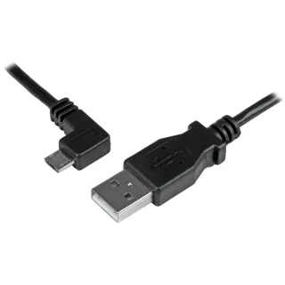 StarTech 1m 3 ft Micro-USB Charge-and-Sync Cable - Left-Angle Micro-USB - M/M - USB to Micro USB Charging Cable - 30/24 AWG (USBAUB1MLA) - USB cable - Micro-USB Type B (M) to USB (M) - USB 2.0 - 1 m - left-angled connector - black - for P/N: USB2PCARBK, USB2PCARBKS, USBEXTAA10BK, USBEXTAA6BK, USBLT2PCARW, USBUB2PCARB