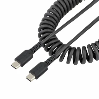 StarTech 20in (50cm) USB C Charging Cable, Coiled Heavy Duty Fast Charge & Sync USB-C Cable, High Quality USB 2.0 Type-C Cable, Rugged Aramid Fiber, TPE, 3A, S20, iPad, Pixel - Durable Male to Male USB, Black - USB cable - USB-C (M) to USB-C (M) - USB 2.0 - 3 A - 50 cm - coiled - black