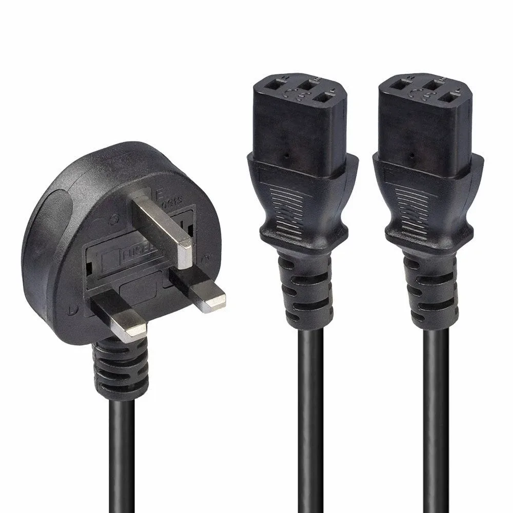 Lindy 30371 2.5M Y Mains Power Cbl UK 3 Pin Plug to 2 X Iec C13