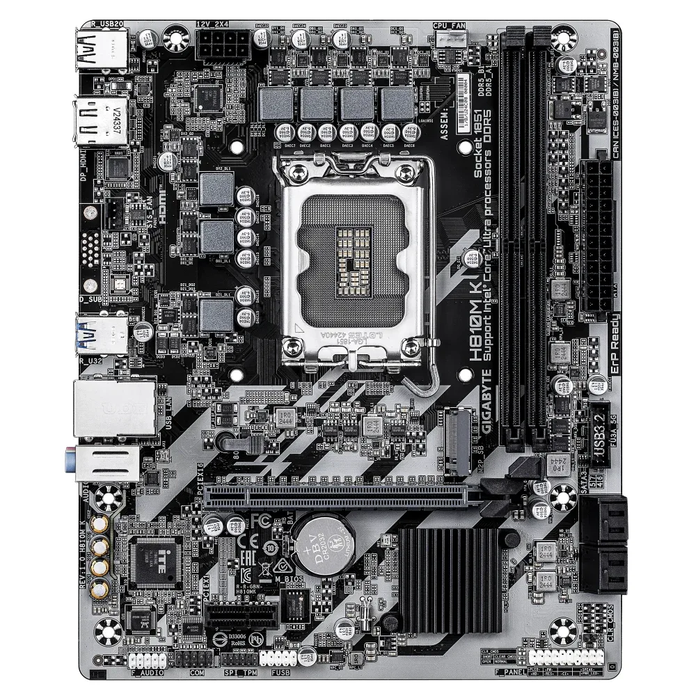 Gigabyte H810M K Intel 1851 Socket Motherboard, Micro-ATX, 2x DDR5 Slots, 1x M.2 Socket, GbE LAN, 1x DisplayPort / 1x HDMI Port