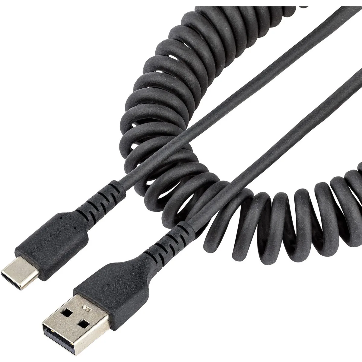 StarTech 20in (50cm) USB A to C Charging Cable, Coiled Heavy Duty Fast Charge & Sync USB-C Cable, High Quality USB 2.0 A to Type-C, Rugged Aramid Fiber, TPE, 3A, S20, iPad, Pixel - Durable Male to Male USB - USB cable - USB (M) to USB-C (M) - USB 2.0 - 3 A - 50 cm - coiled - black