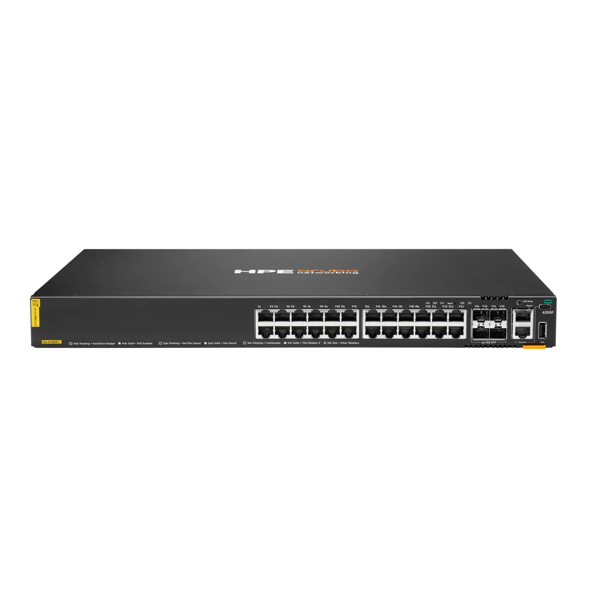 HPE Aruba 6200F 24G Class4 PoE 4SFP+ 370W Switch - Switch - Max. Stacking Distance 10 kms - L3 - Managed - 24 x 10/100/1000 (PoE+) + 4 x 1 Gigabit / 10 Gigabit SFP+ (uplink) - rack-mountable - PoE+ (370 W) - BTO