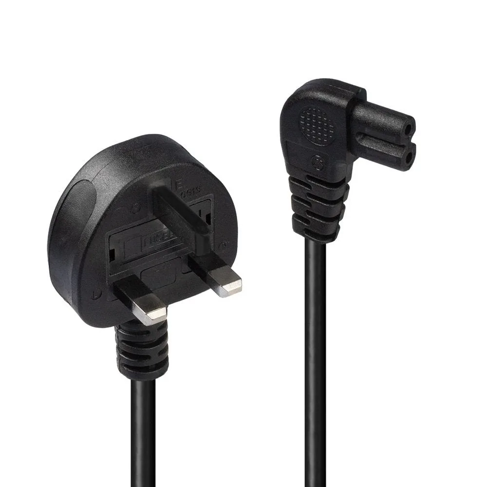 Lindy 30457 3M Mains Power Cable UK 3PIN Plug to Right Angled Iec C7