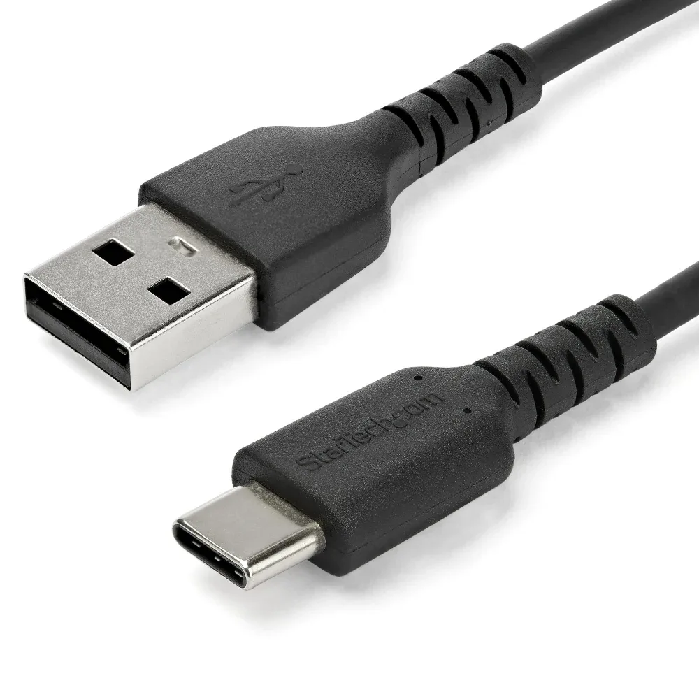 StarTech 1m USB A to USB C Charging Cable, Durable Fast Charge & Sync USB 2.0 to USB Type C Data Cord, Rugged TPE Jacket Aramid Fiber M/M 3A Black, Samsung S10, S20, iPad Pro, Pixel - Heavy Duty and Rugged - USB cable - USB (M) straight to USB-C (M) straight - Thunderbolt 3 / USB 2.0 - 1 m - black