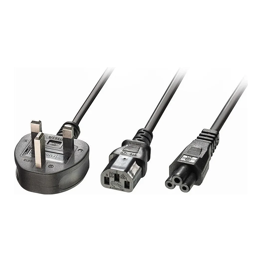 Lindy 30374 2.5m UK 3 Pin Plug To IEC C13 (Kettle) & IEC C5 (Clover) 10 Amp Mains Splitter Extension Cable - Black