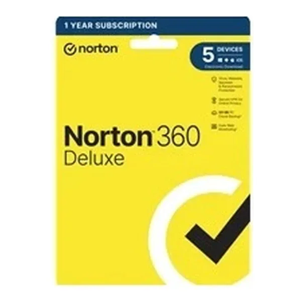 Norton 360 Deluxe, Antivirus Software for 5 Devices, 1-year Subscription, Includes Secure VPN, Password Manager and 50GB of Cloud Storage, PC/Mac/iOS/Android, Retail Boxed