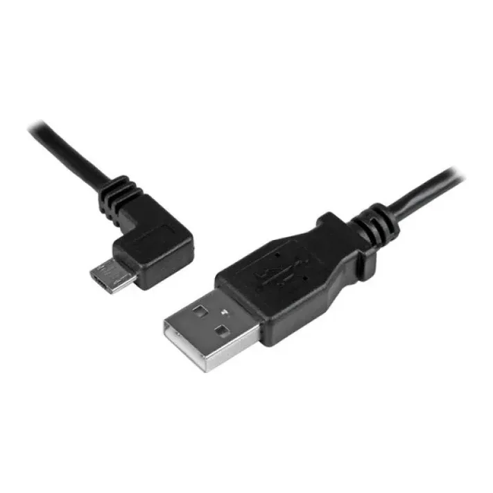 StarTech 1m 3 ft Micro-USB Charge-and-Sync Cable - Left-Angle Micro-USB - M/M - USB to Micro USB Charging Cable - 30/24 AWG (USBAUB1MLA) - USB cable - Micro-USB Type B (M) to USB (M) - USB 2.0 - 1 m - left-angled connector - black - for P/N: USB2PCARBK, USB2PCARBKS, USBEXTAA10BK, USBEXTAA6BK, USBLT2PCARW, USBUB2PCARB