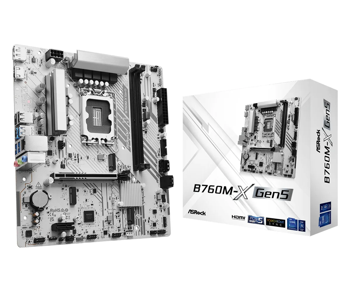 ASRock B760M-X Gen5 Intel 1700 Socket Motherboard, Micro-ATX, 2x DDR5 Slots, 2x M.2 Sockets, 2.5GbE LAN, 1x DisplayPort / 1x HDMI Port