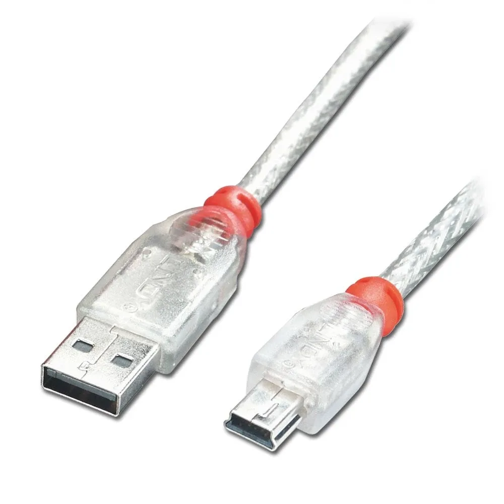 Lindy 41784 3M USB 2.0 Cable - Transparent Type a Male to Mini B Male