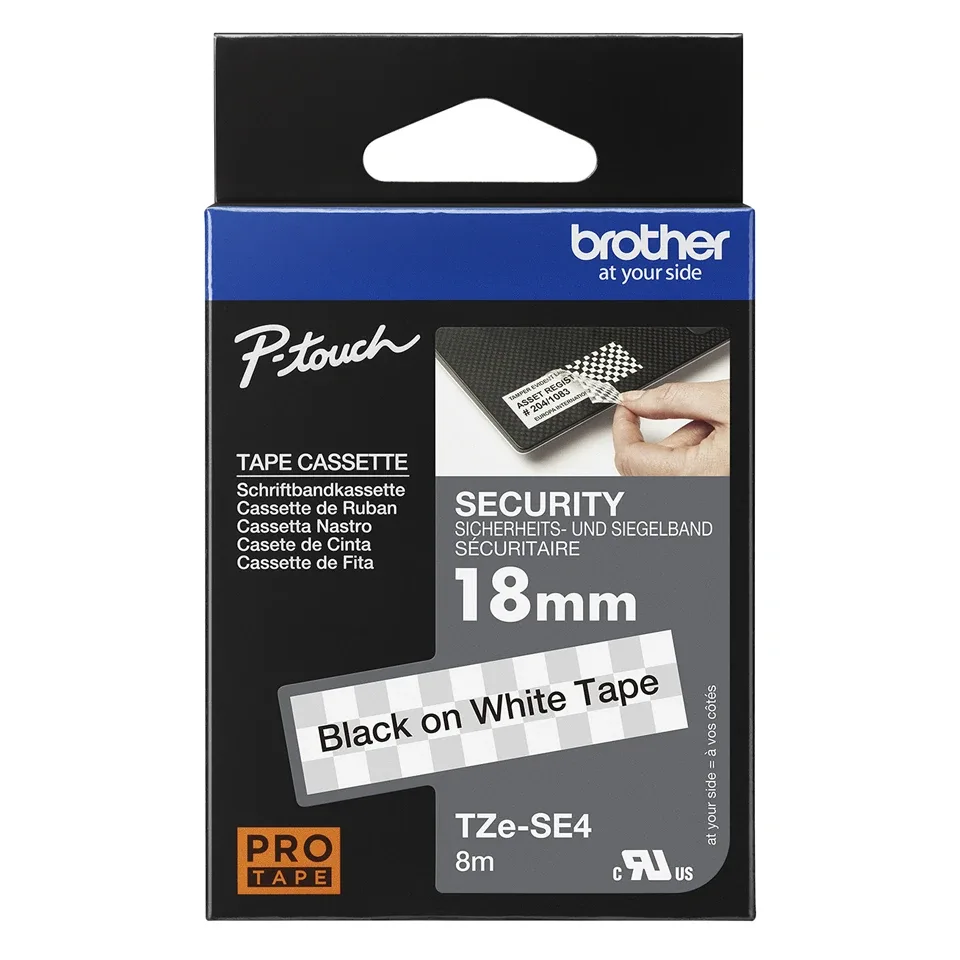 Brother TZe-SE4 - Self-adhesive - black on white - Roll (1.8 cm x 8 m) 1 cassette(s) laminated tape - for Brother PT-P750, P950, P-Touch PT-3600, D450, D800, E550, P750, P-Touch Cube Plus PT-P710