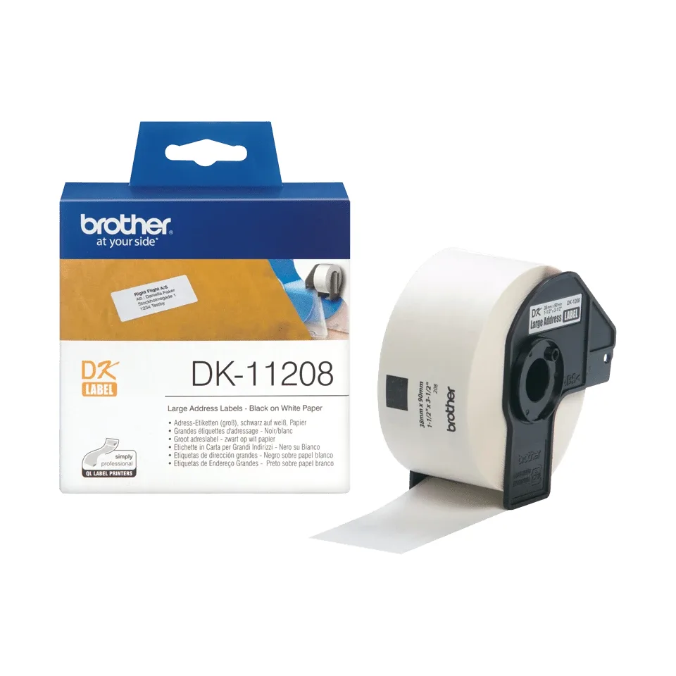 Brother DK11208 Dk Single Lable Rolls F/ QL-500/550 400PCS/Rl 38X90M