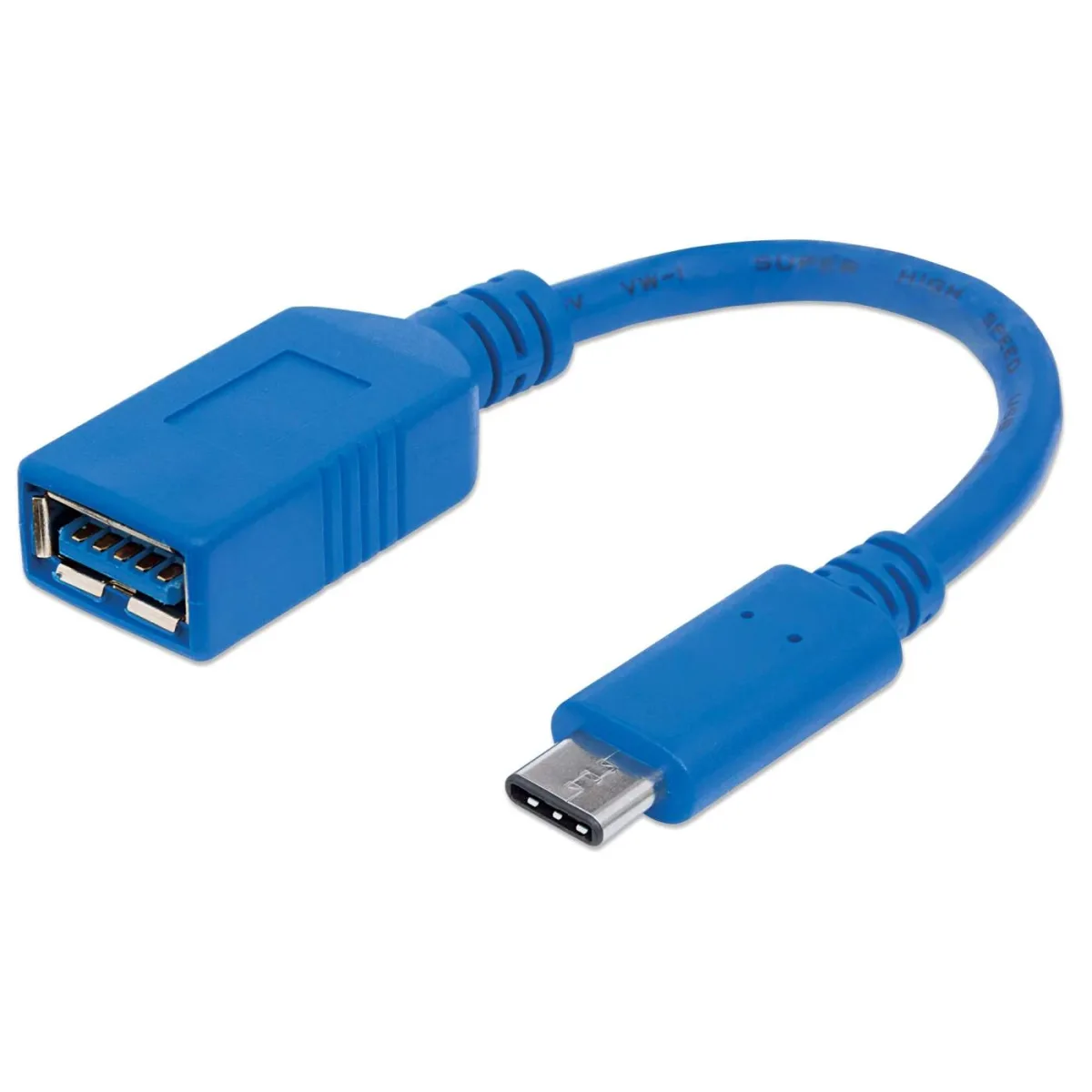 Manhattan 353540 USB-C to USB-A Cable 15CM- Male/Female 5GBPS (USB 3.0) Blue