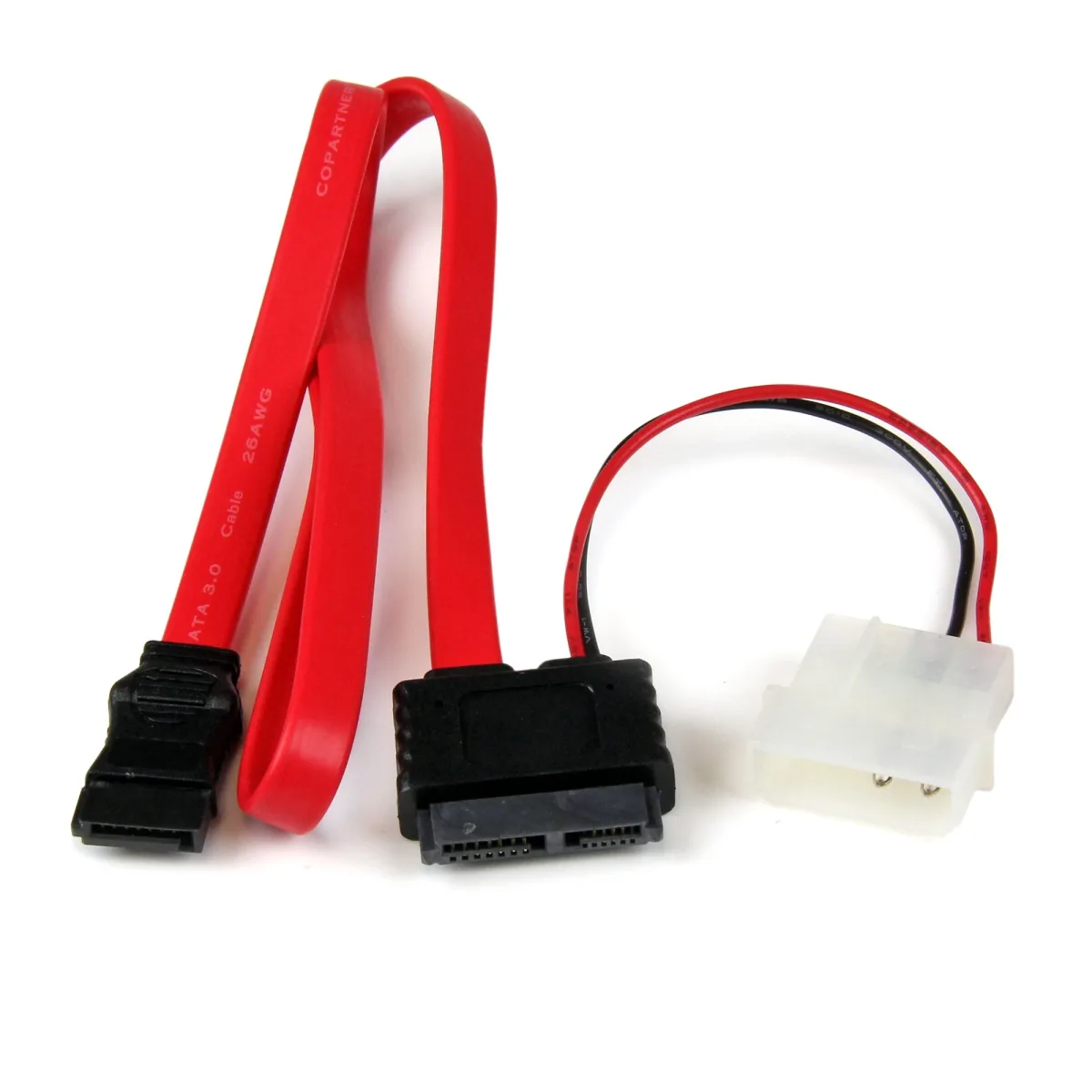 StarTech 20in Slimline SATA to SATA with LP4 Power Cable Adapter - slim SATA Adapter - slimline Adapter - slim SATA to SATA (SLSATAF20) - SATA cable - Serial ATA 150/300/600 - Slimline SATA (F) to SATA, 4 pin internal power (12V) - 50.8 cm - red