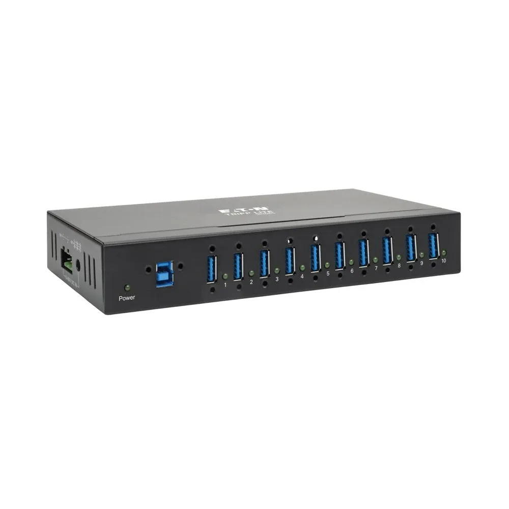 Eaton Tripp Lite series 10-Port Industrial-Grade USB 3.0 SuperSpeed Hub - 20 kV ESD Immunity, Iron Housing, Mountable - Hub - 10 x SuperSpeed USB 3.0 - DIN rail mountable, wall-mountable