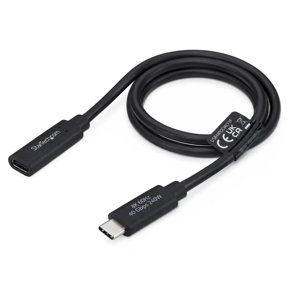 StarTech - USB extension cable - USB-C (M) to USB-C (F) - USB4 - 5 A - 60 cm - passive, up to 40 Gbps data transfer rate, up to 240W power delivery support, 4K240Hz support, 8K60Hz support, 8K120Hz (7680 x 4320) support, dual 4K120Hz support - black