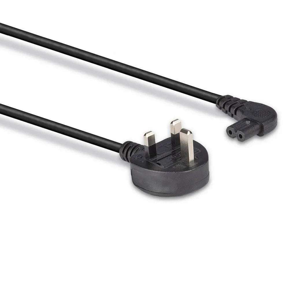 Lindy 30454 0.5m UK 3 Pin Plug To Right Angle IEC C7 (Figure-8) 3 Amp Fuse Mains Extension Cable - Black
