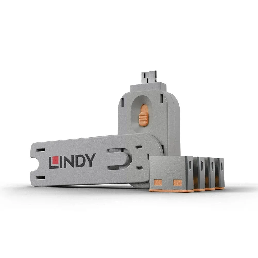 Lindy 40453 USB Port Security Kit Orange 1 X USB Key + 4 X USB Locks