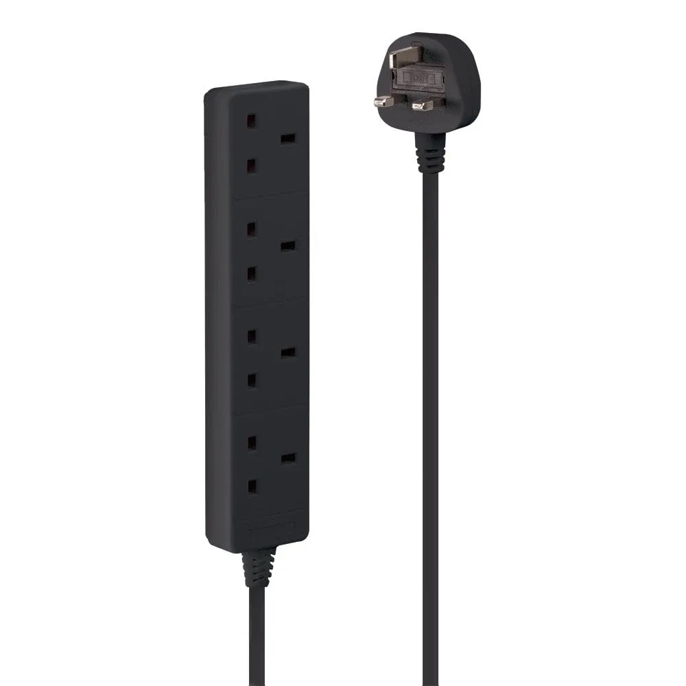 Lindy 73026 2M Mains 4 Way Gang Socket Black