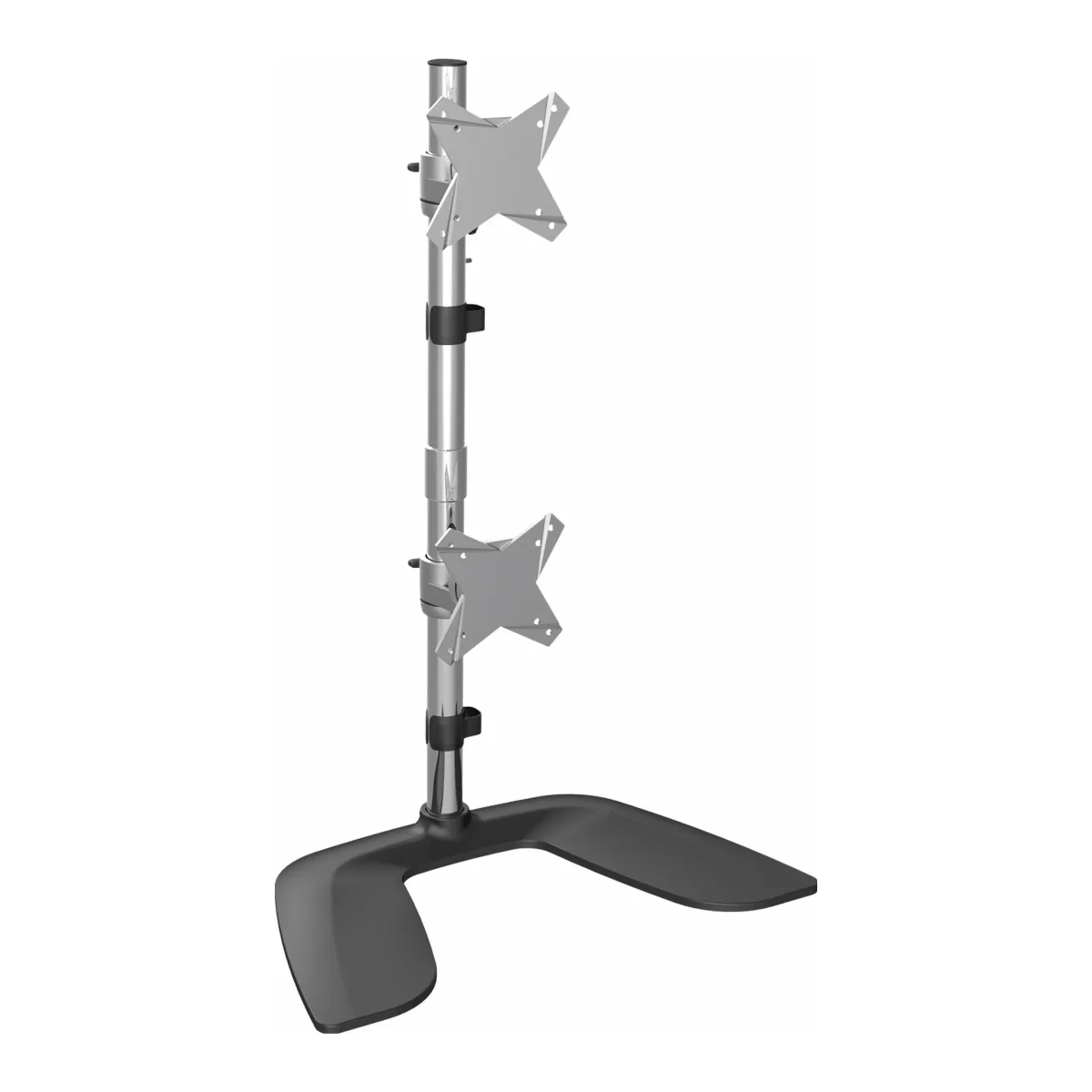 Startech Vertical Dual Monitor Stand, Ergonomic Desktop Stacked Two Monitor Stand up to 27 inch VESA Mount Displays, Free Standing Universal Monitor Mount, Height Adjustable, Silver - Double Monitor Holder (ARMDUOVS) - Stand - for 2 monitors - plastic, aluminium - black, silver - screen size: 13"-27" - desktop stand