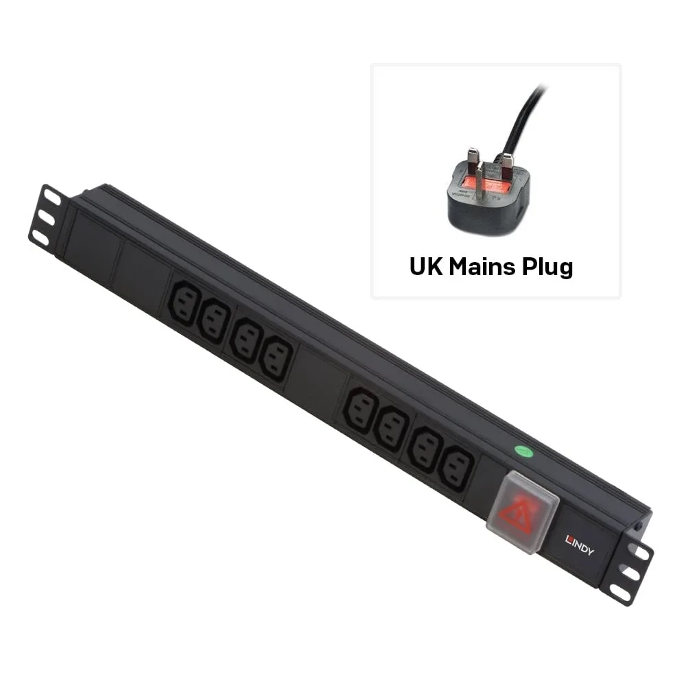 Lindy 29990 1U 8 Way Iec PDU 13A Plug to 8 X Iec Sockets