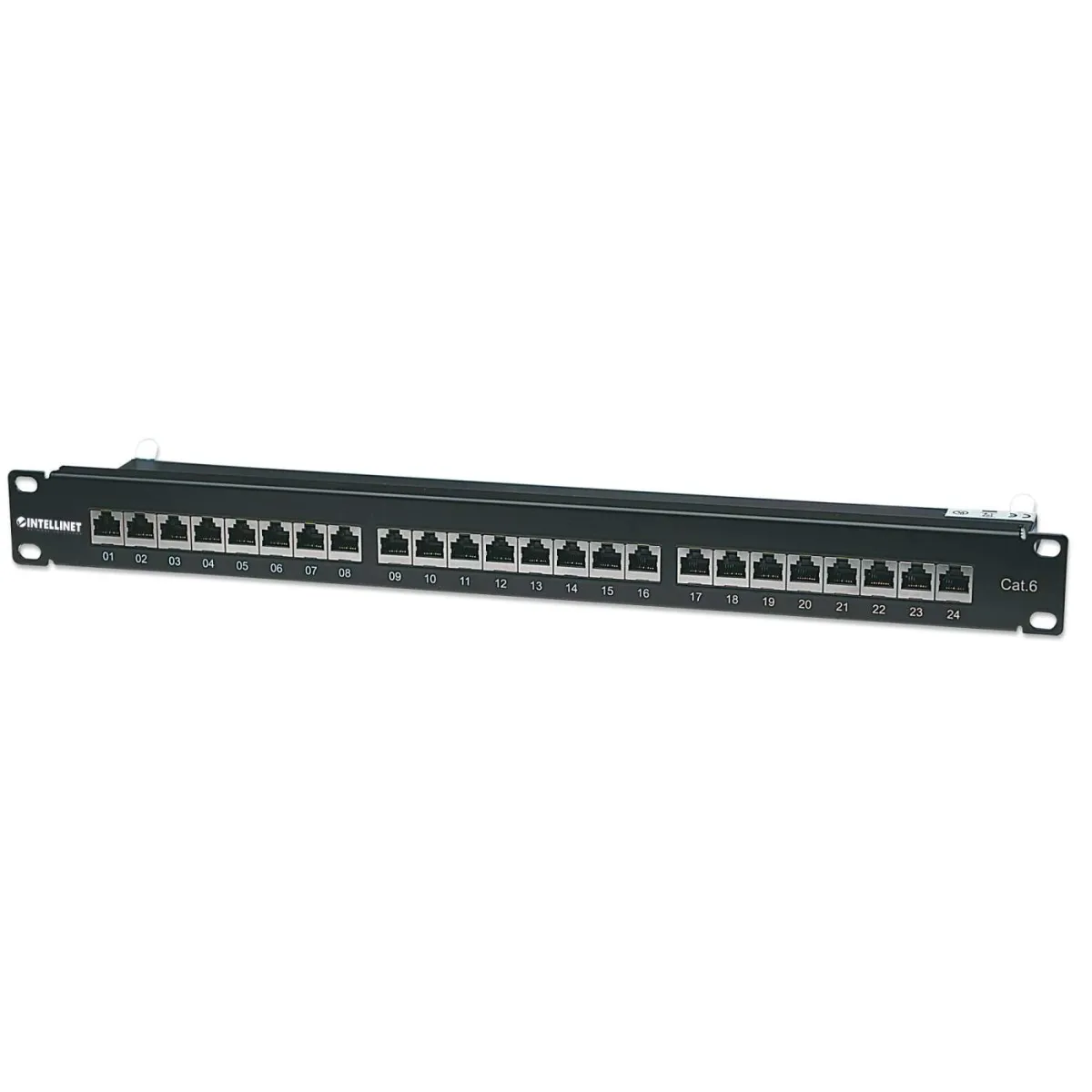 Intellinet 720038 CAT6 Patch Panel 24-PORT Ftp- 1U Shield 90/Deg Top/Pun Dwn Black