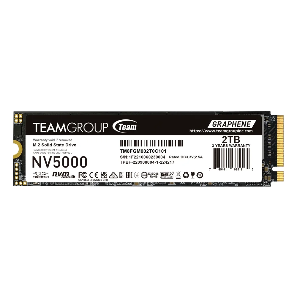 Team NV5000 (TM8FGM002T0C101) 2TB M.2 Interface, PCIe Gen4x4 with NVMe, 2280, Read 4500MB/s, Write 1900MB/s, 3 Year Warranty