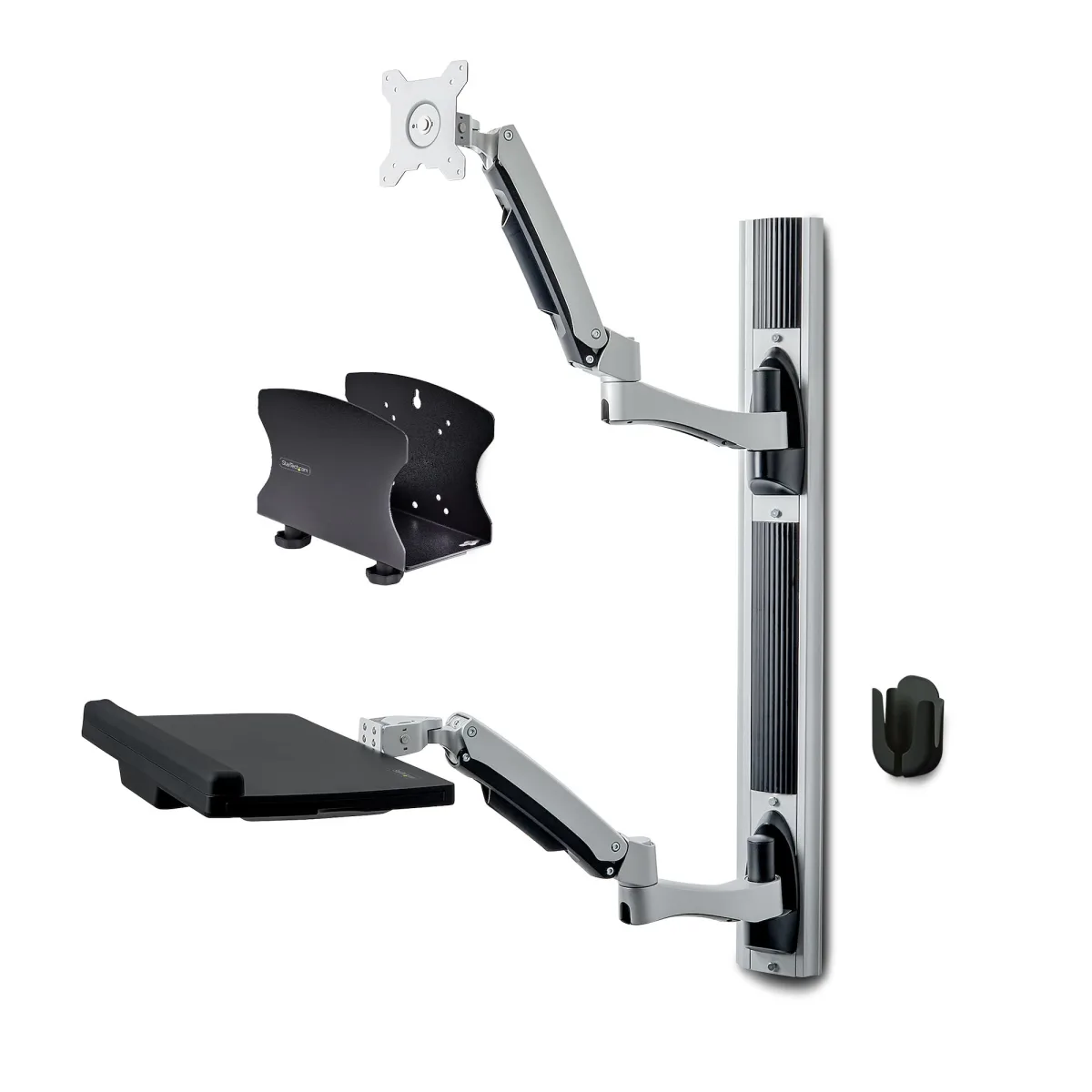 Startech Wall Mount Workstation, VESA Mount For 32" Monitors (22lb/10kg), Fully Articulating Arms For Single Monitor Mount & Keyboard Tray, Includes Desktop Computer/PC Bracket - Ergonomic Standing Desk (2PASTSC-WALL-MOUNT) - Mounting kit - workstation - for flat panel - aluminium, steel - black - screen size: up to 27" / 32" (ultra-wide) - wall-mountable - TAA Compliant