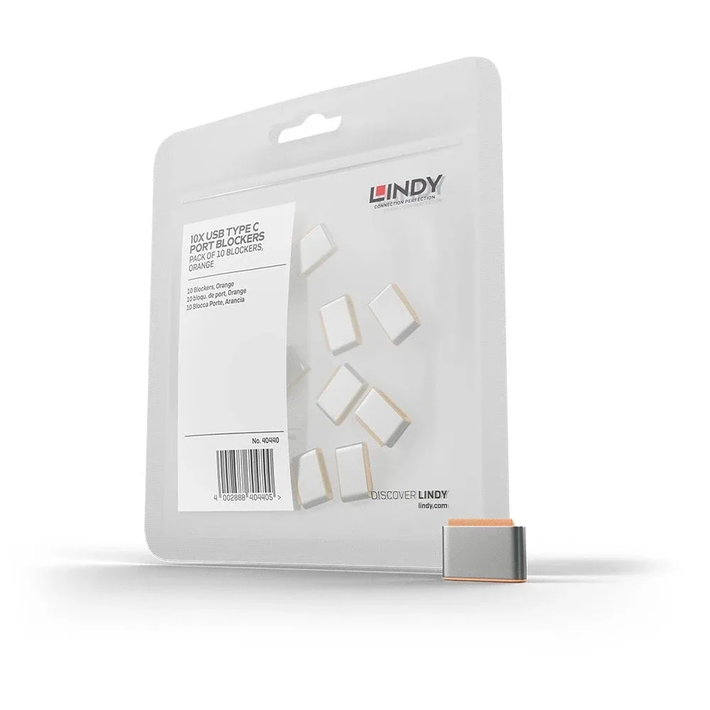 Lindy 40440 USB Type C Port Blockers (Without Key)-pack of 10 Orange