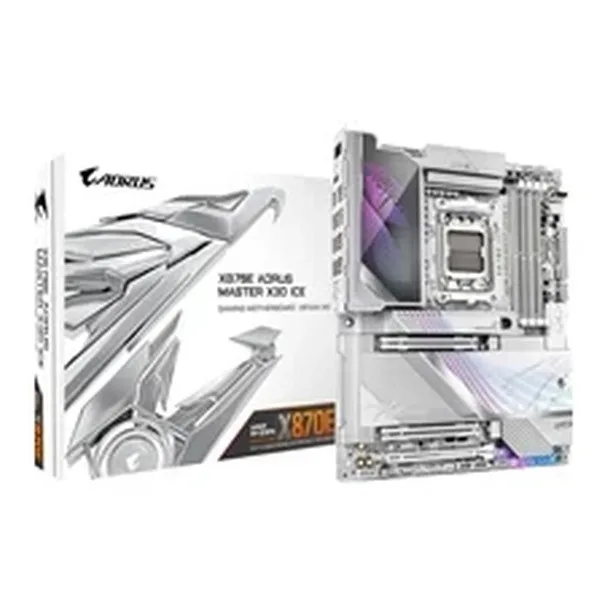 Gigabyte X870E AORUS MASTER X3D ICE AMD AM5 Socket Motherboard, ATX, 4x DDR5 Slots, 5x M.2 Sockets, Fitted I/O Shield, 10GbE LAN, Wi-Fi 7, 1x HDMI Port / 2x USB-C (USB4)