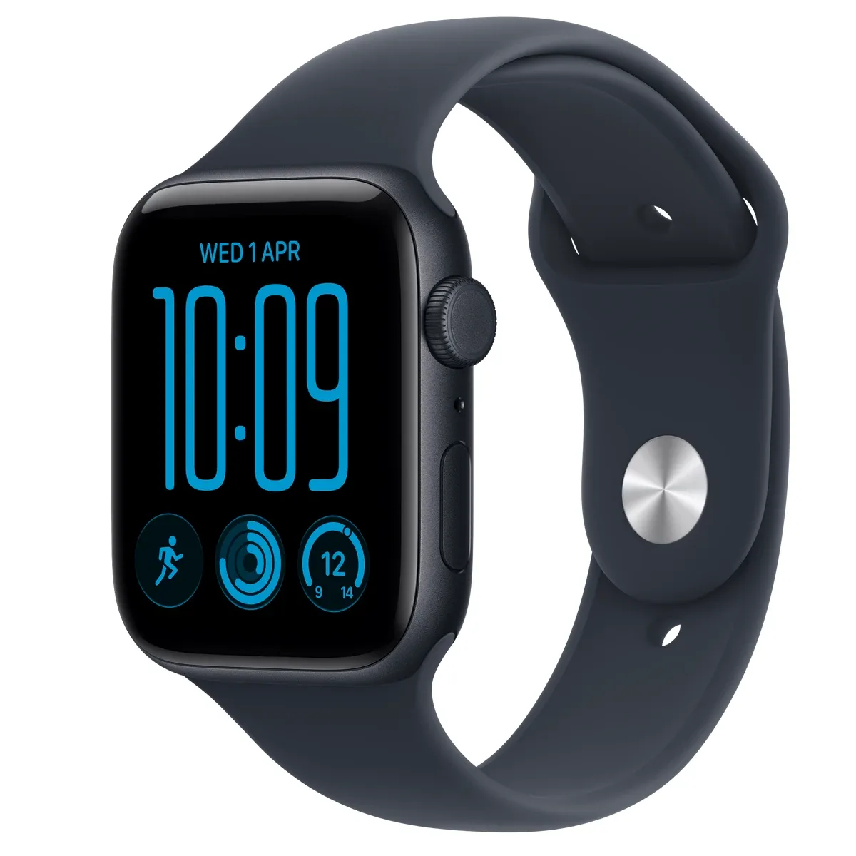 Apple Watch SE 3 (GPS + Cellular) - 44 mm - midnight aluminium - smart watch with sport band - rubber - navy blue - band size: S/M - 64 GB - Wi-Fi 4, Bluetooth, LTE - 5G - 33 g