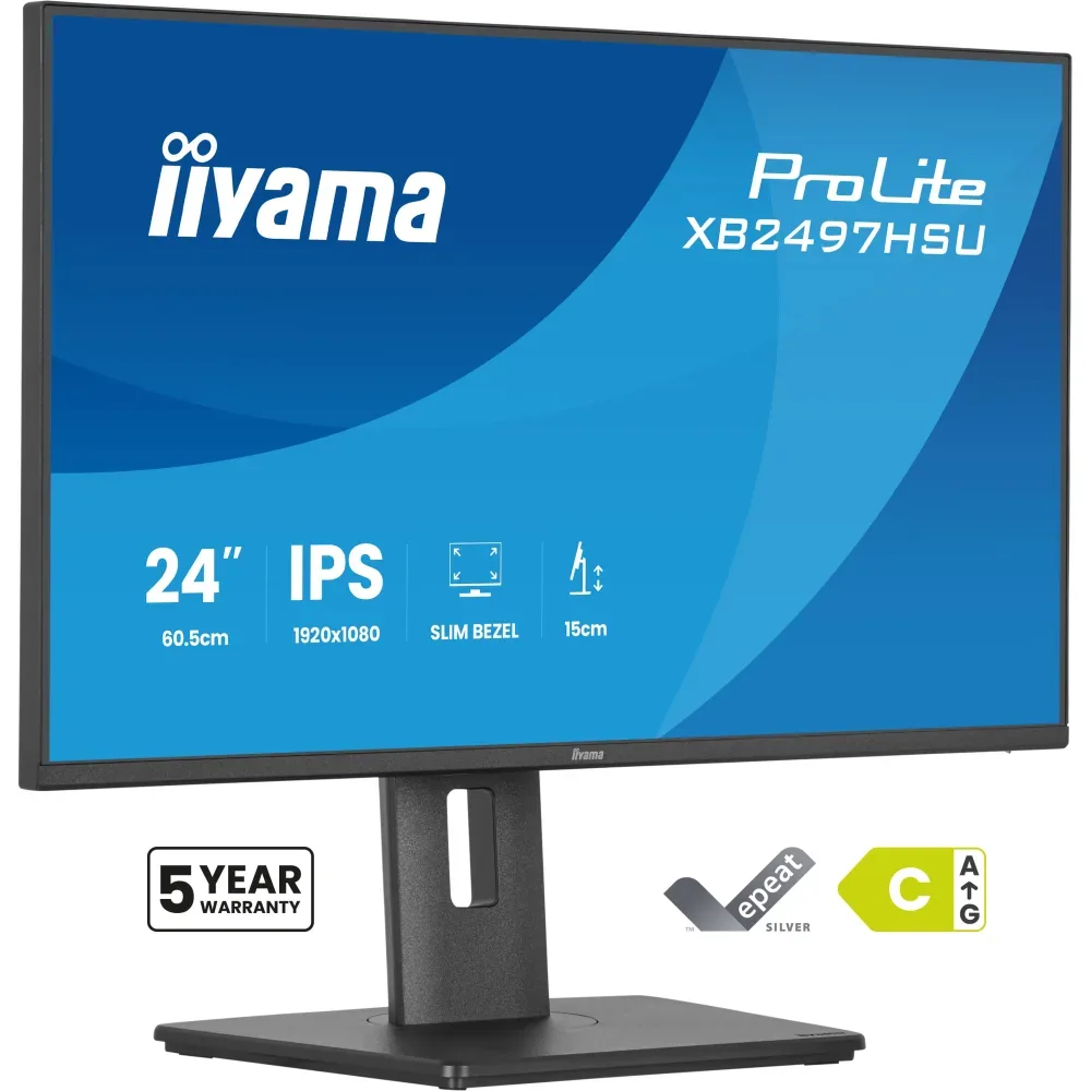 iiyama ProLite XB2497HSU-B1 - LED monitor - 24" (23.8" viewable) - 1920 x 1080 Full HD (1080p) @ 120 Hz - IPS - 350 cd/m² - 1500:1 - 4 ms - HDMI, DisplayPort - speakers - black, matte