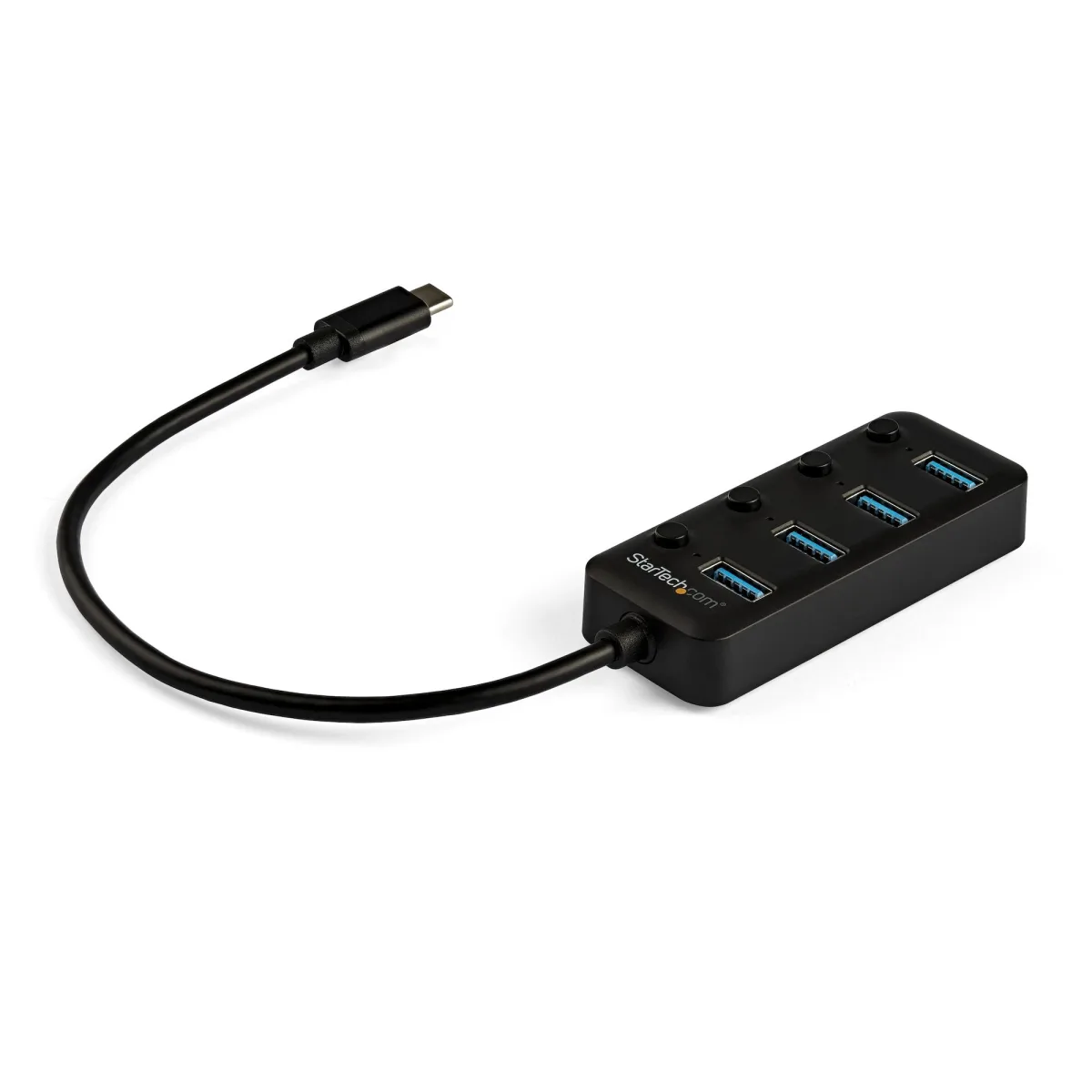 Startech 4 Port USB C Hub, USB-C to 4x USB 3.0 Type-A Ports with Individual On/Off Port Switches, SuperSpeed 5Gbps USB 3.1/3.2 Gen 1, USB Bus Powered, Portable, 10" Attached Cable - Windows/macOS/Linux (HB30C4AIB)