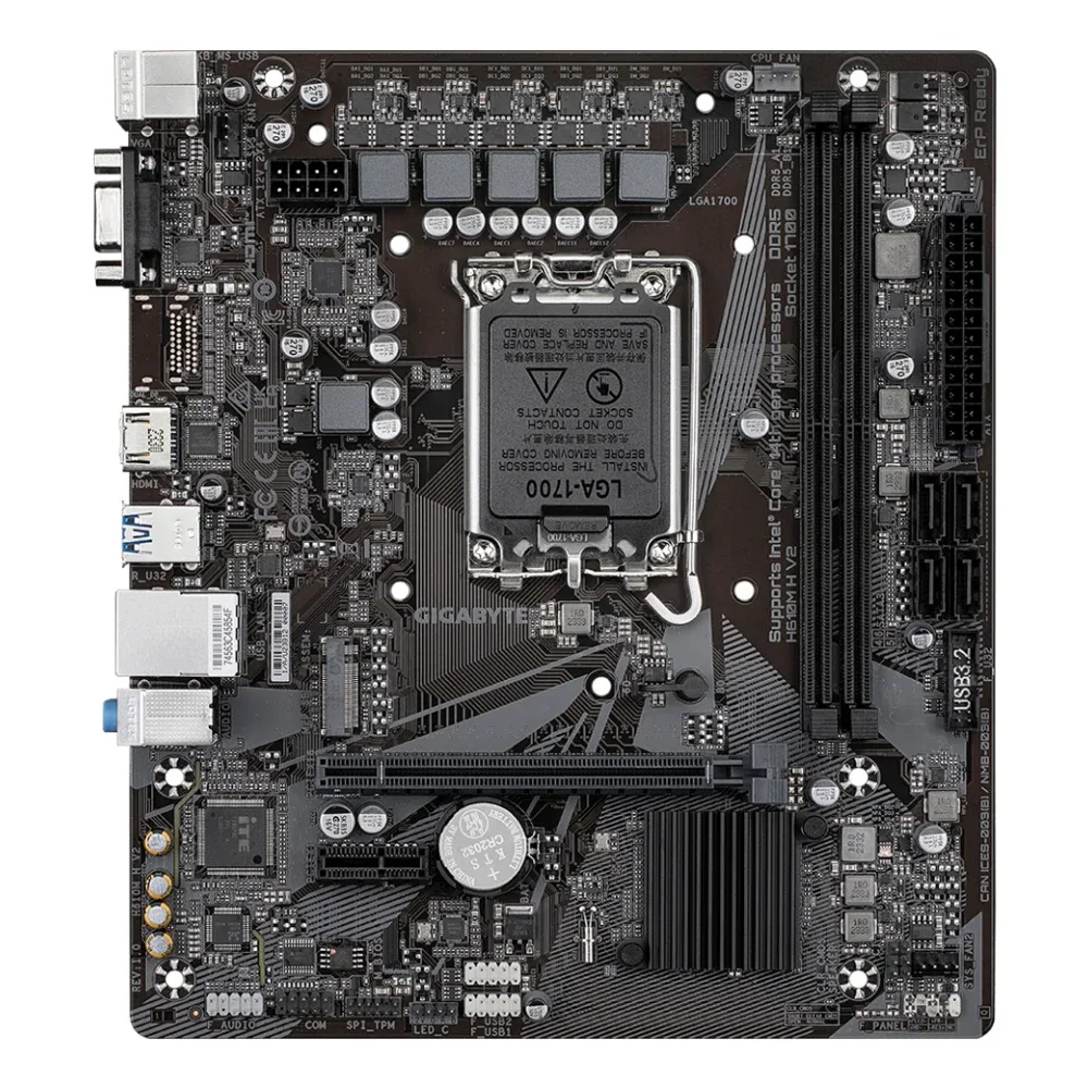 Gigabyte H610M H V2 (Rev. 1.0) Intel 1700 Socket Motherboard, Micro-ATX, 2x DDR5 Slots, 1x M.2 Socket, GbE LAN, 1x D-Sub / 1x HDMI Port