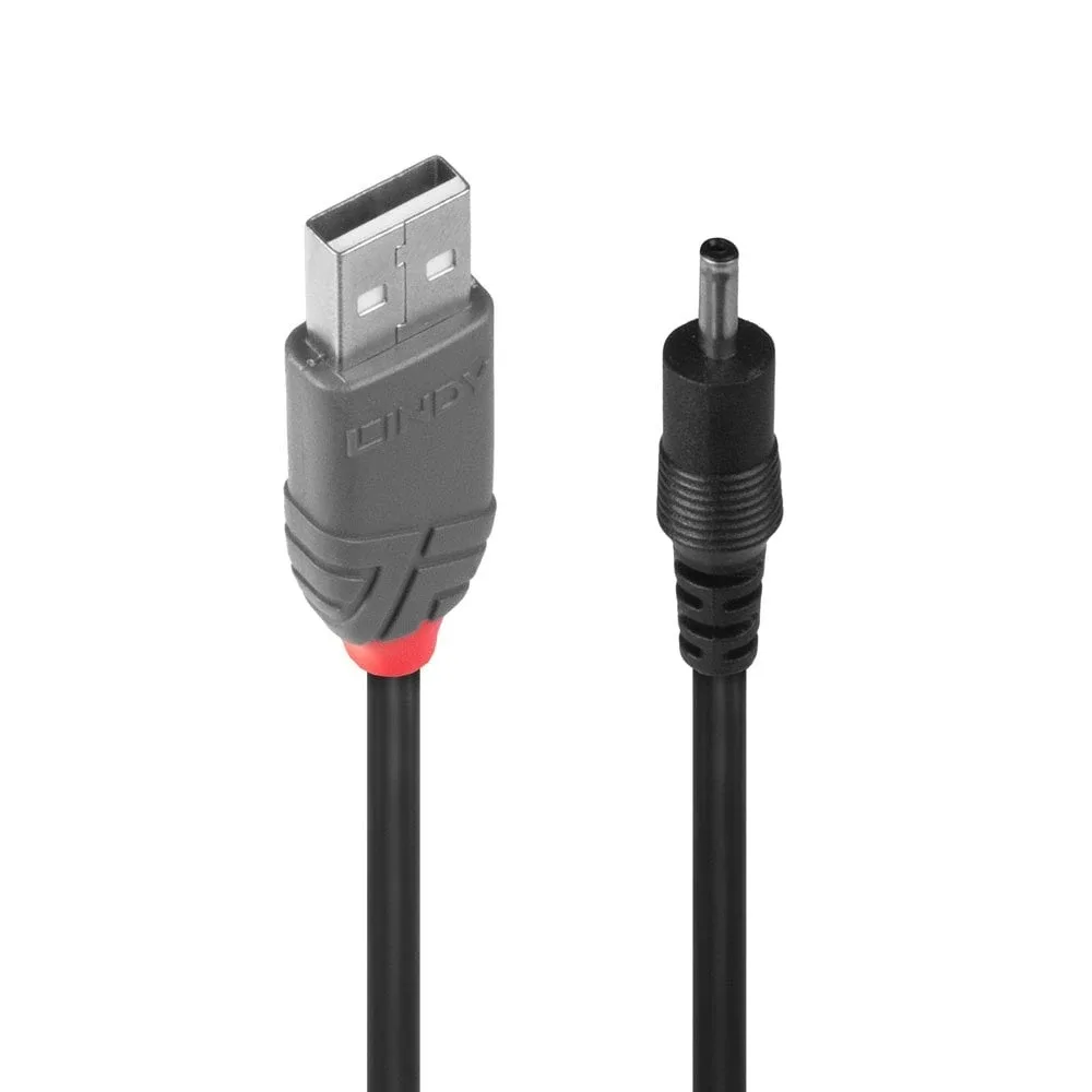 Lindy 70266 1.5M USB to DC Adapter Cable 1.35MM Inner 3.5MM Outer Tip
