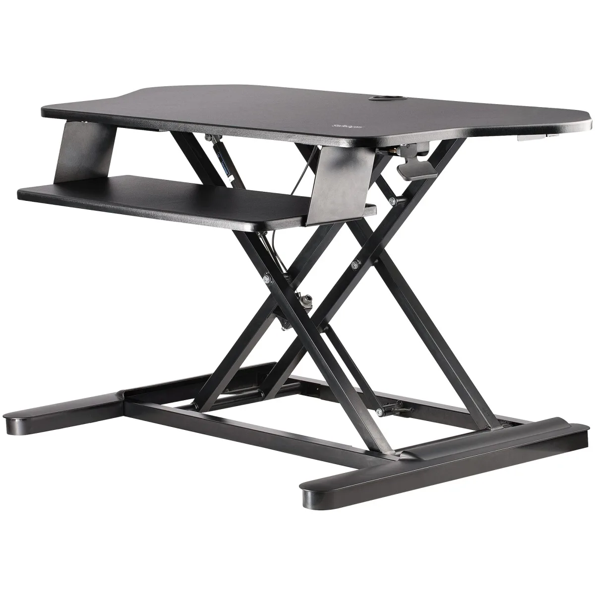 Startech Corner Sit Stand Desk Converter with Keyboard Tray, Large Surface 35" x 21", Height Adjustable Ergonomic Desktop/Tabletop Standing Workstation, Supports Dual Monitors - Corner Stand Up Desk Converter (ARMSTSCORNR) - Standing desk converter - rectangular - black