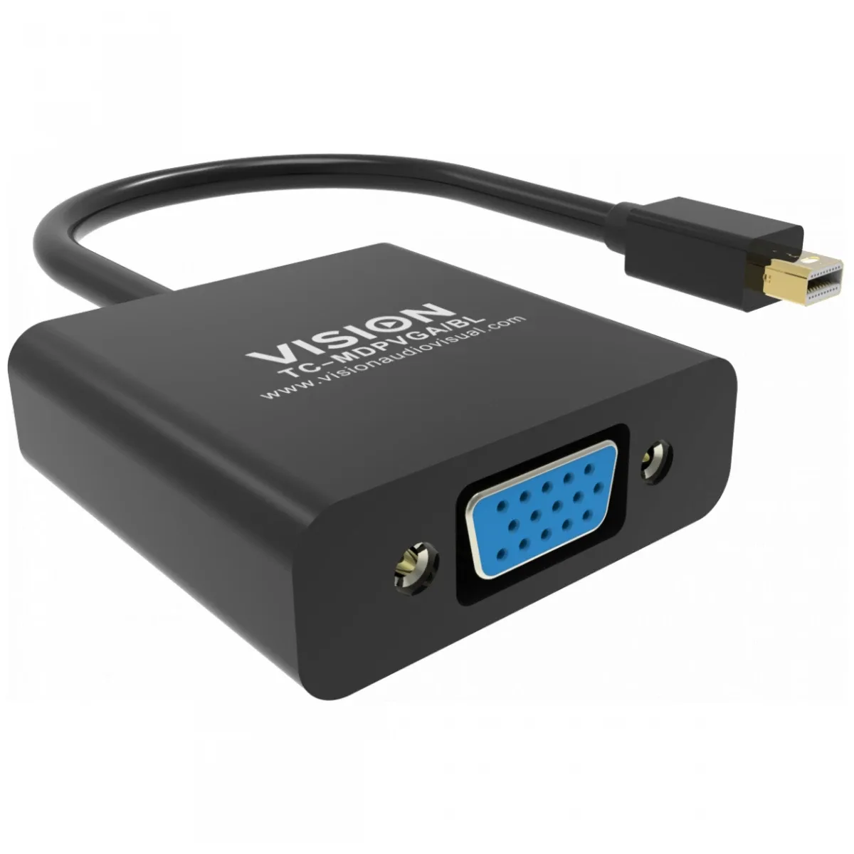 Mini DisplayPort to VGA adaptor - maximum resolution 1920 x 1080 - does not convert VGA to DP - hotplug - mDP (m) to VGA (f) - outer diameter 5.5 mm - 32 awg - overall length 220 mm - black